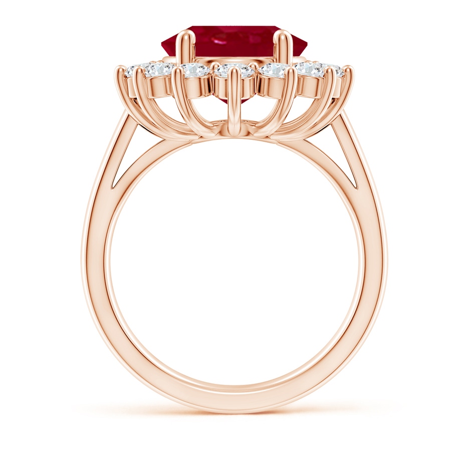 12x10mm AA Princess Diana Inspired Ruby Ring with Diamond Halo in Rose Gold side 199