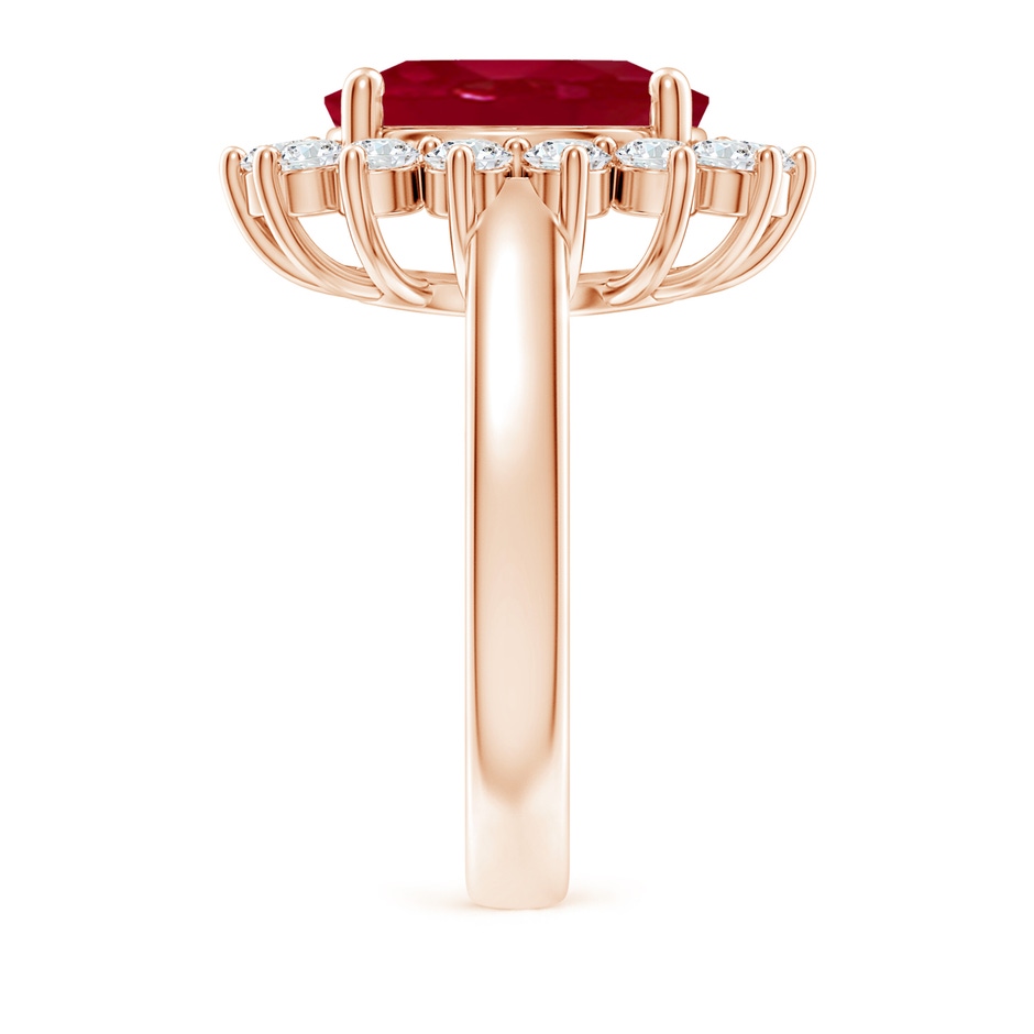 12x10mm AA Princess Diana Inspired Ruby Ring with Diamond Halo in Rose Gold side 299