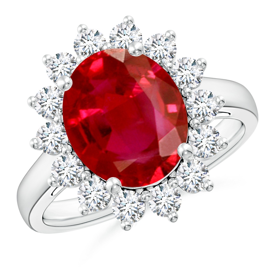 12x10mm AAA Princess Diana Inspired Ruby Ring with Diamond Halo in P950 Platinum 