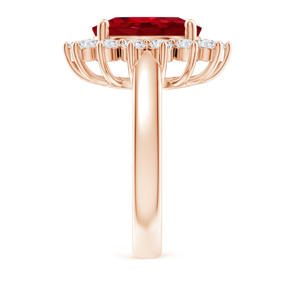 12x10mm AAA Princess Diana Inspired Ruby Ring with Diamond Halo in Rose Gold side 299