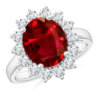 12x10mm AAAA Princess Diana Inspired Ruby Ring with Diamond Halo in P950 Platinum