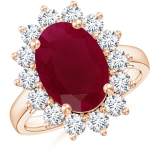 14x10mm A Princess Diana Inspired Ruby Ring with Diamond Halo in 10K Rose Gold