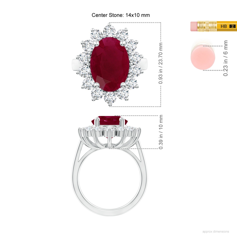 14x10mm A Princess Diana Inspired Ruby Ring with Diamond Halo in P950 Platinum ruler