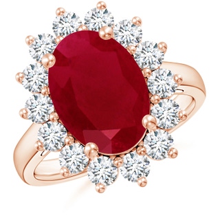 14x10mm AA Princess Diana Inspired Ruby Ring with Diamond Halo in 18K Rose Gold