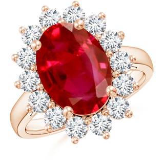 14x10mm AAA Princess Diana Inspired Ruby Ring with Diamond Halo in 9K Rose Gold