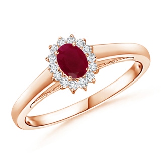 5x3mm A Princess Diana Inspired Ruby Ring with Diamond Halo in Rose Gold