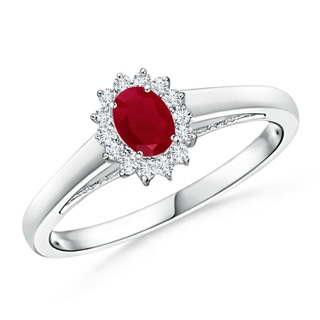 5x3mm AA Princess Diana Inspired Ruby Ring with Diamond Halo in P950 Platinum