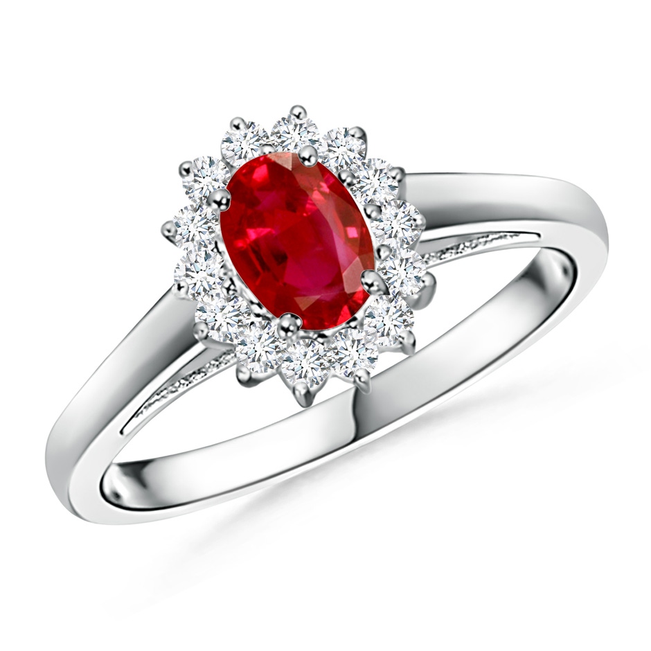 6x4mm AAA Princess Diana Inspired Ruby Ring with Diamond Halo in P950 Platinum 