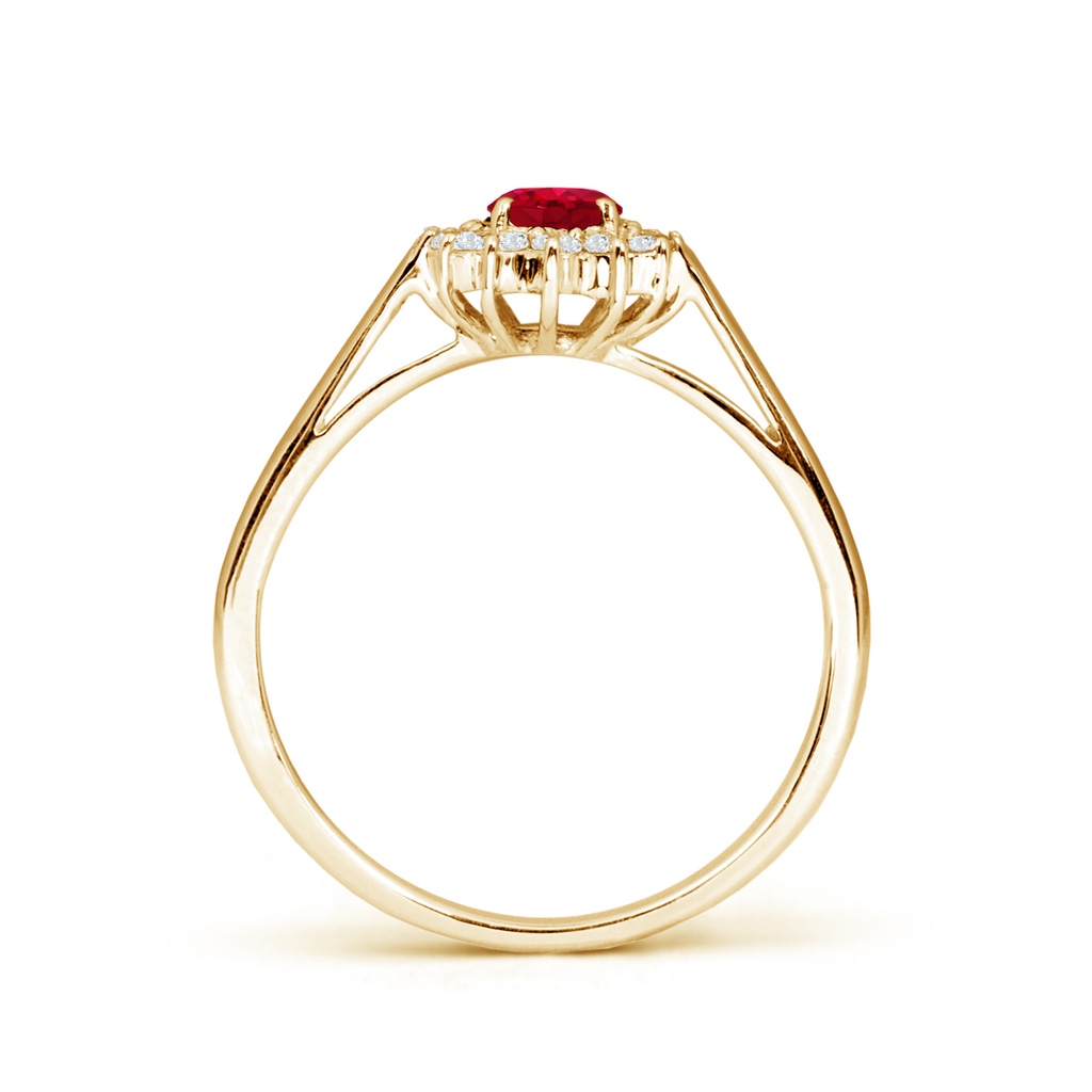 6x4mm AAA Princess Diana Inspired Ruby Ring with Diamond Halo in Yellow Gold Side 199