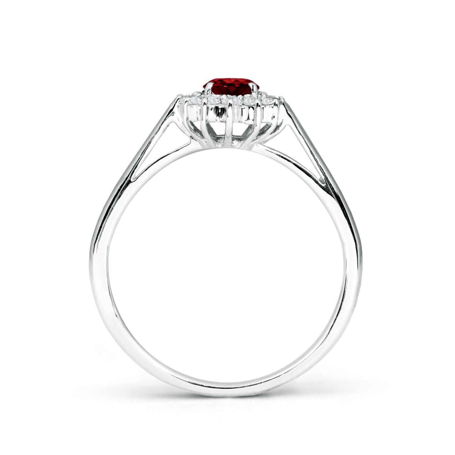 6x4mm AAAA Princess Diana Inspired Ruby Ring with Diamond Halo in P950 Platinum