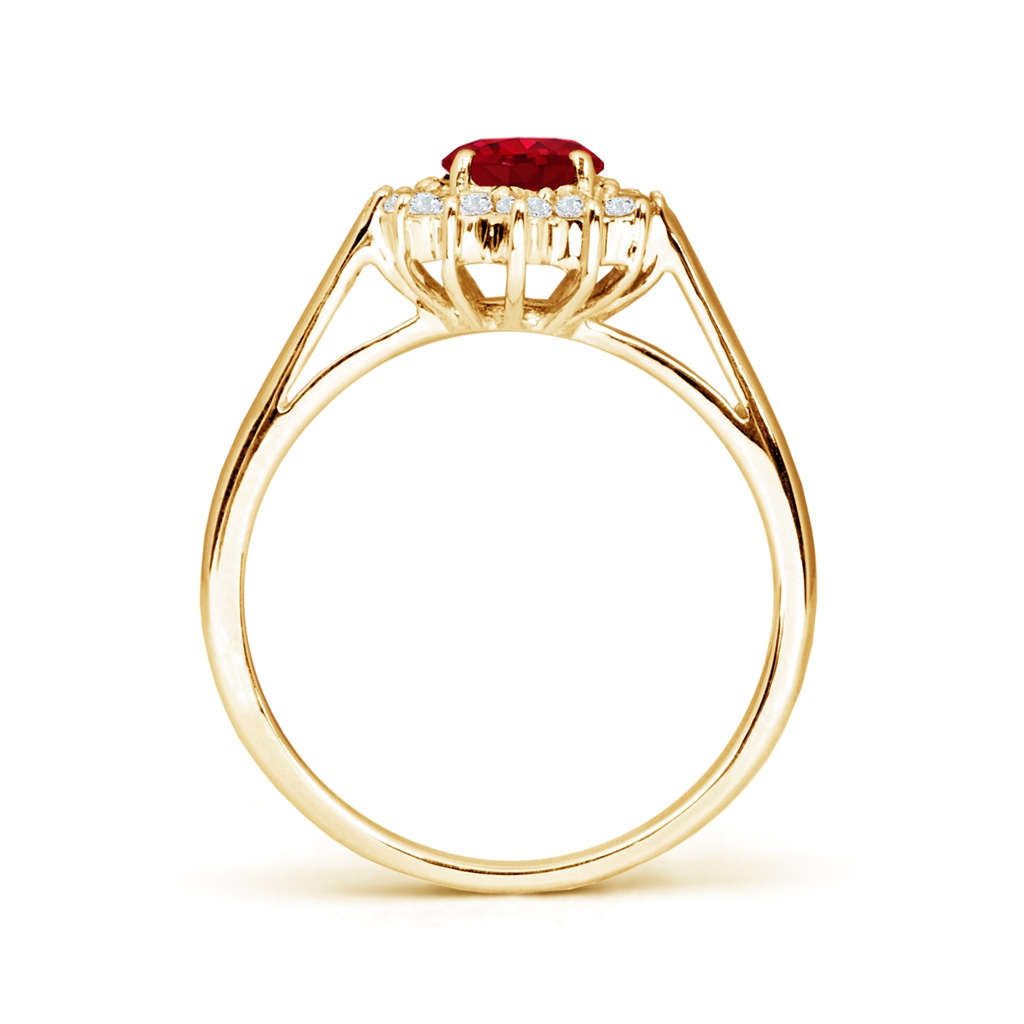 7x5mm AAA Princess Diana Inspired Ruby Ring with Diamond Halo in Yellow Gold Side 199