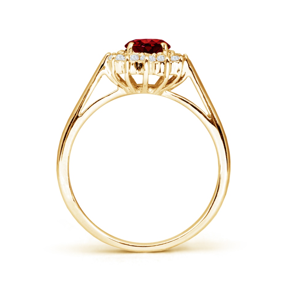 7x5mm AAAA Princess Diana Inspired Ruby Ring with Diamond Halo in Yellow Gold side 199