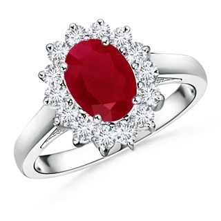 8x6mm AA Princess Diana Inspired Ruby Ring with Diamond Halo in White Gold