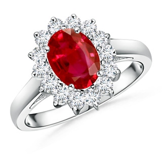 8x6mm AAA Princess Diana Inspired Ruby Ring with Diamond Halo in P950 Platinum