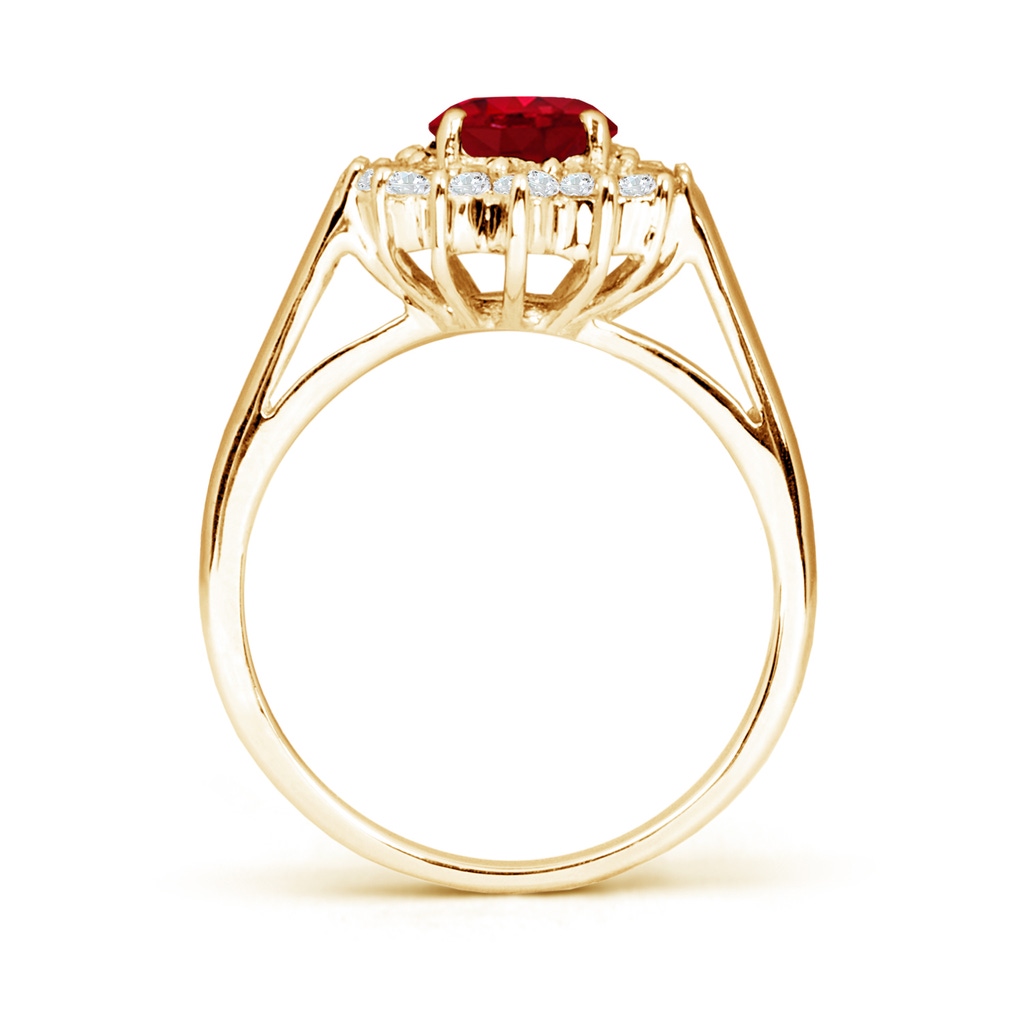 8x6mm AAA Princess Diana Inspired Ruby Ring with Diamond Halo in Yellow Gold Side 199