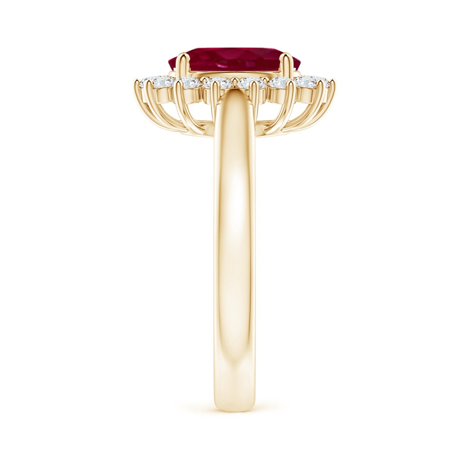 9x7mm A Princess Diana Inspired Ruby Ring with Diamond Halo in Yellow Gold side 299
