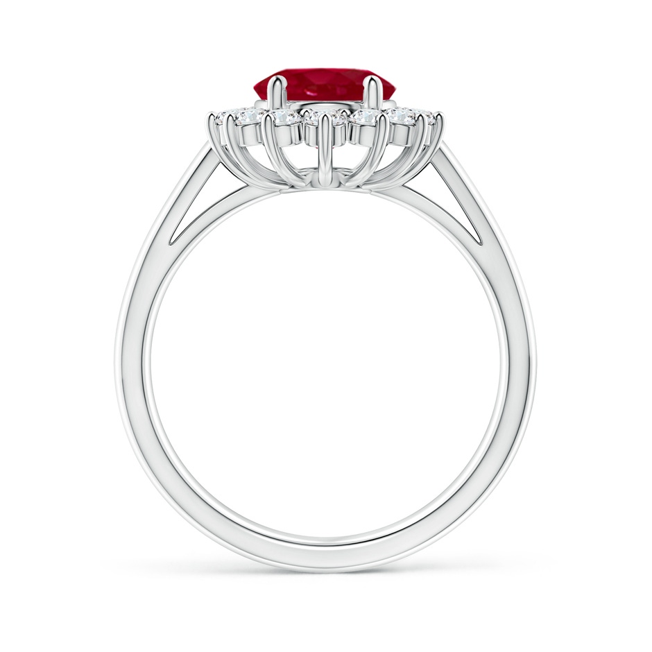 9x7mm AA Princess Diana Inspired Ruby Ring with Diamond Halo in P950 Platinum side 199