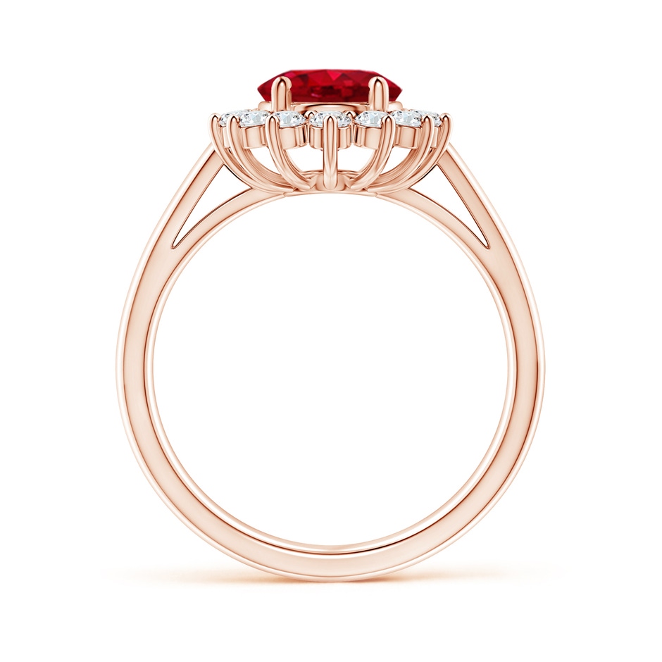 9x7mm AAA Princess Diana Inspired Ruby Ring with Diamond Halo in 18K Rose Gold side 199