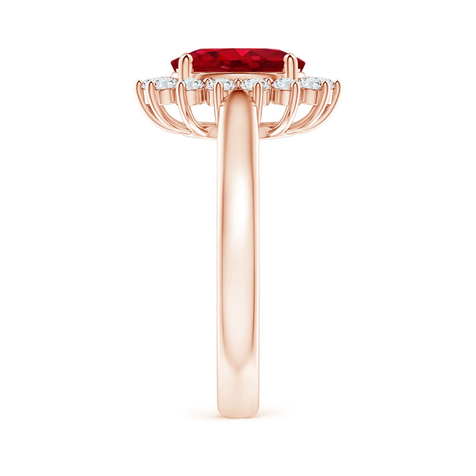 9x7mm AAA Princess Diana Inspired Ruby Ring with Diamond Halo in 18K Rose Gold side 299