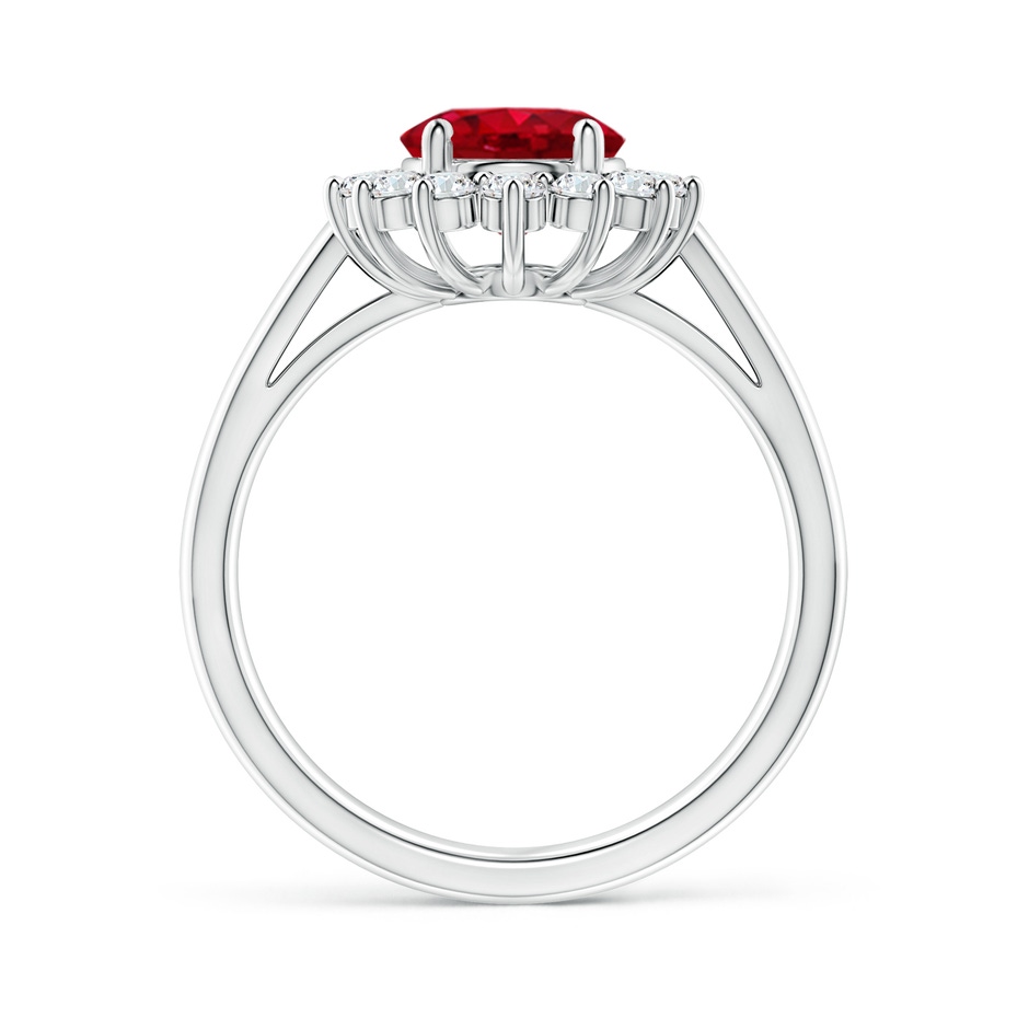 9x7mm AAA Princess Diana Inspired Ruby Ring with Diamond Halo in P950 Platinum side 199