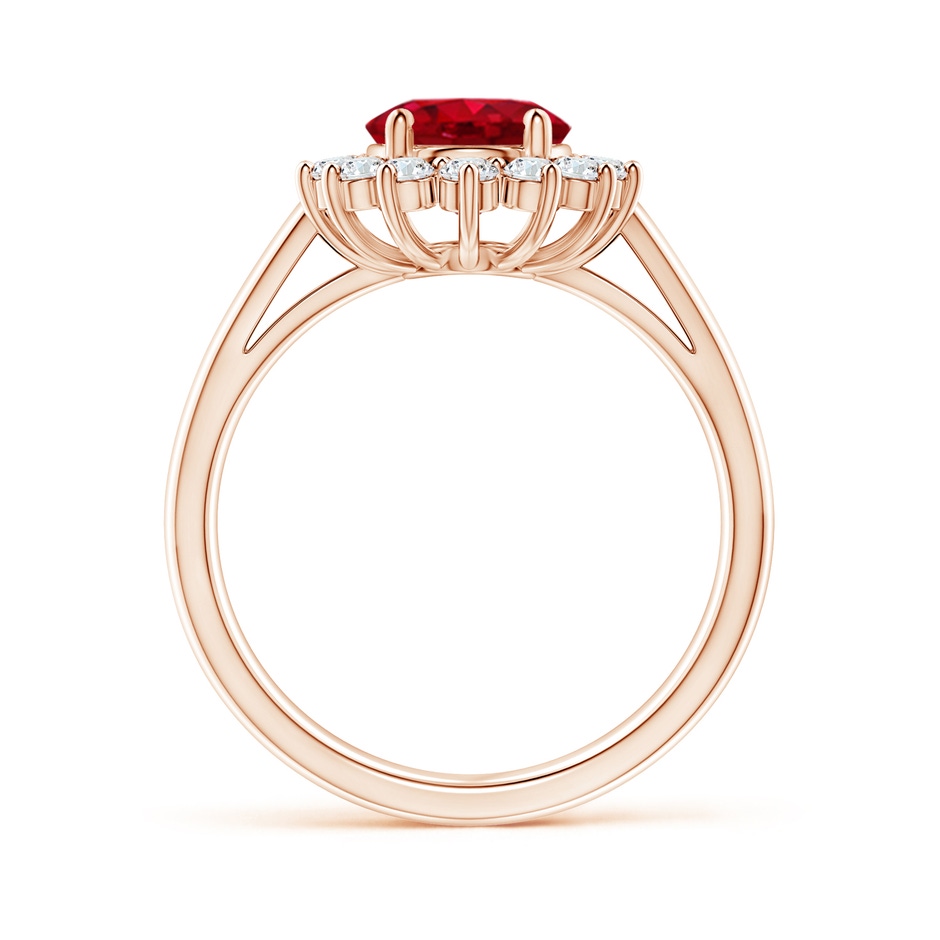 9x7mm AAA Princess Diana Inspired Ruby Ring with Diamond Halo in Rose Gold side 199