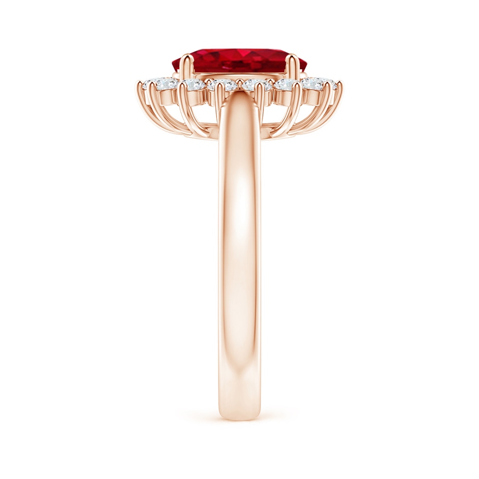 9x7mm AAA Princess Diana Inspired Ruby Ring with Diamond Halo in Rose Gold side 299