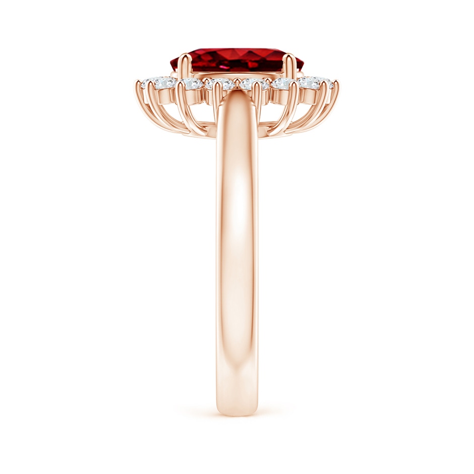 9x7mm AAAA Princess Diana Inspired Ruby Ring with Diamond Halo in Rose Gold side 299