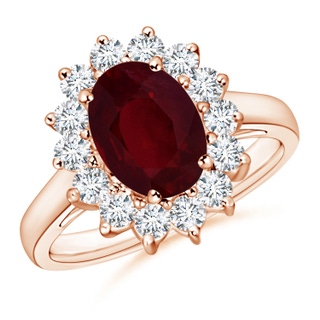 8.75x6.84x4.30mm AAAA Princess Diana Inspired GIA Certified Ruby Ring with Halo in 18K Rose Gold