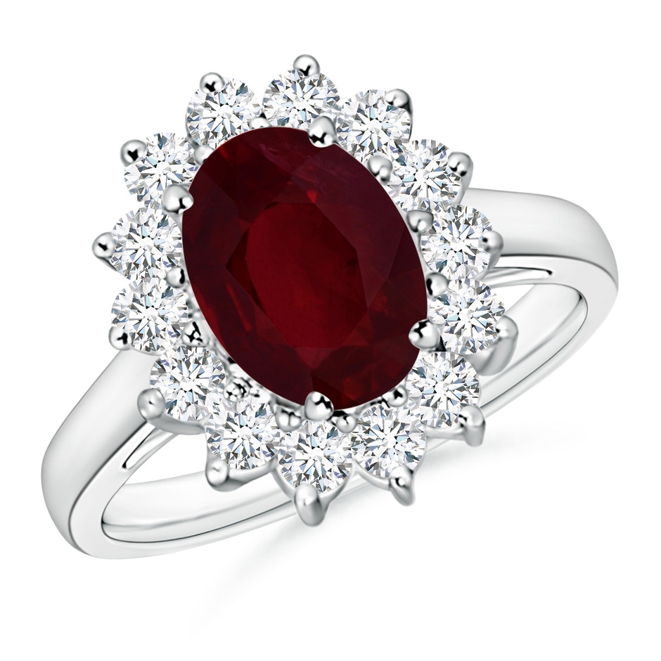 8.75x6.84x4.30mm AAAA Princess Diana Inspired GIA Certified Ruby Ring with Halo in White Gold 