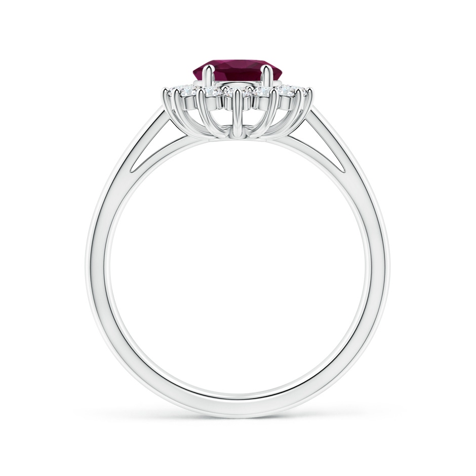 8x6mm AAA Princess Diana Inspired Rhodolite Ring with Diamond Halo in White Gold side 1