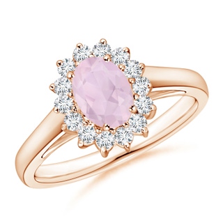 7x5mm AA Princess Diana Inspired Rose Quartz Ring with Diamond Halo in 9K Rose Gold