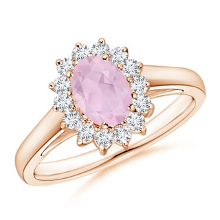 7x5mm AAA Princess Diana Inspired Rose Quartz Ring with Diamond Halo in 9K Rose Gold