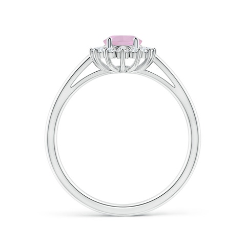 7x5mm AAA Princess Diana Inspired Rose Quartz Ring with Diamond Halo in White Gold - side 2