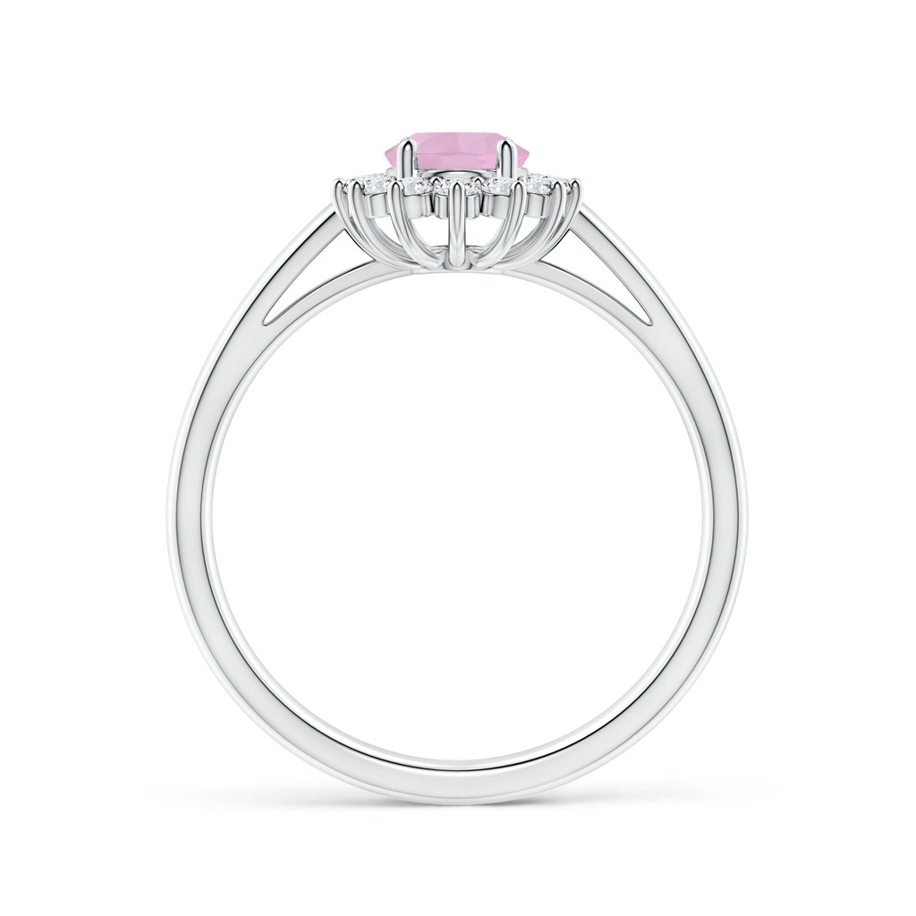 7x5mm AAAA Princess Diana Inspired Rose Quartz Ring with Diamond Halo in P950 Platinum Side-1