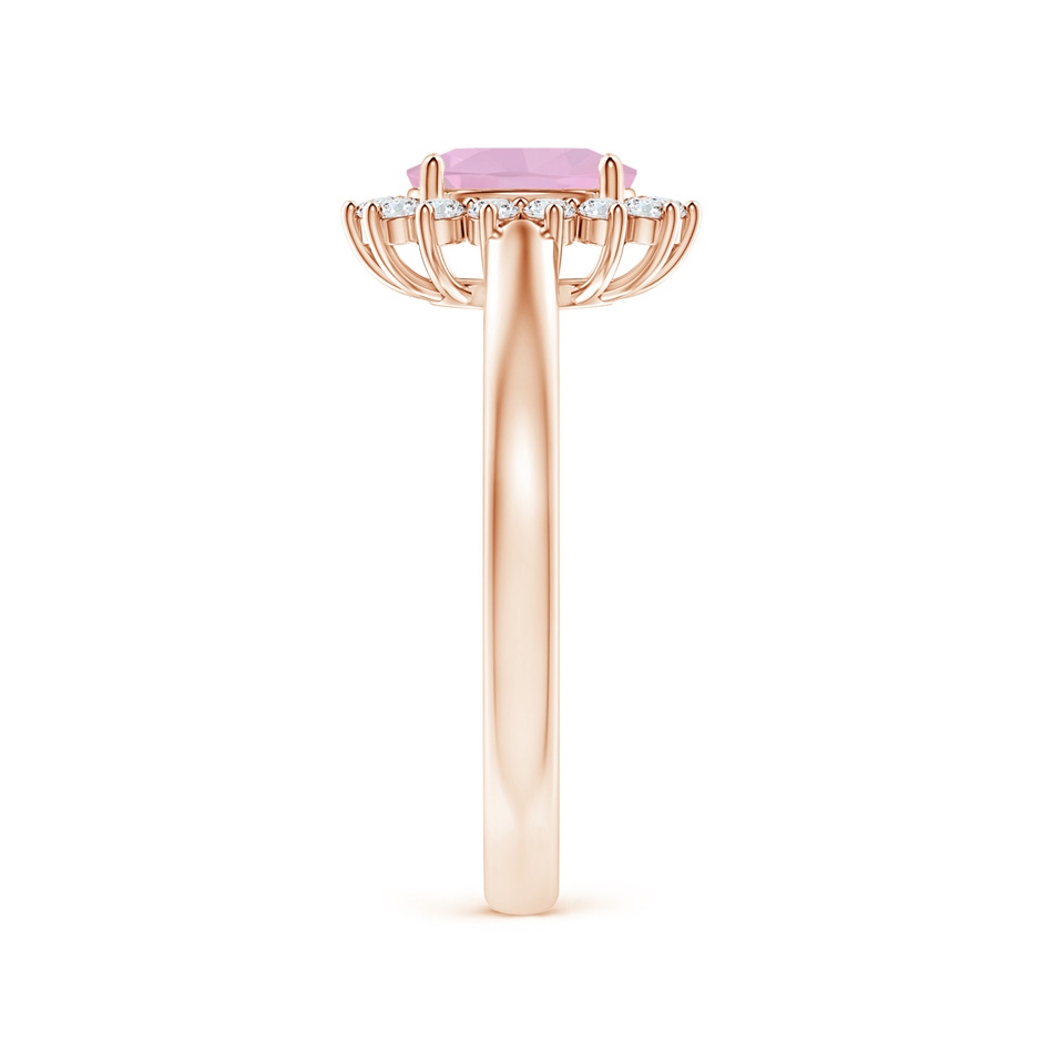 7x5mm AAAA Princess Diana Inspired Rose Quartz Ring with Diamond Halo in Rose Gold side-2