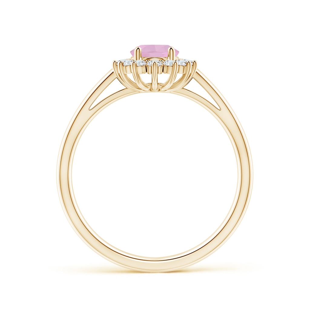 7x5mm AAAA Princess Diana Inspired Rose Quartz Ring with Diamond Halo in Yellow Gold Side-1