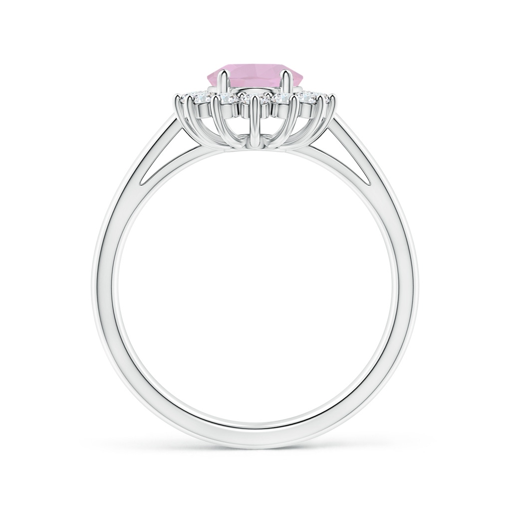 8x6mm AAA Princess Diana Inspired Rose Quartz Ring with Diamond Halo in White Gold Side-1