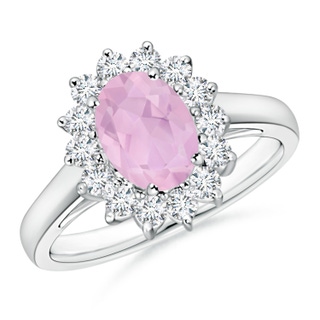 8x6mm AAAA Princess Diana Inspired Rose Quartz Ring with Diamond Halo in P950 Platinum