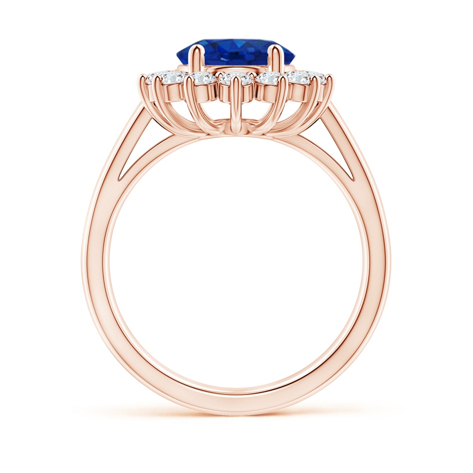 10x8mm AAA Princess Diana Inspired Blue Sapphire Ring with Diamond Halo in 18K Rose Gold side 199