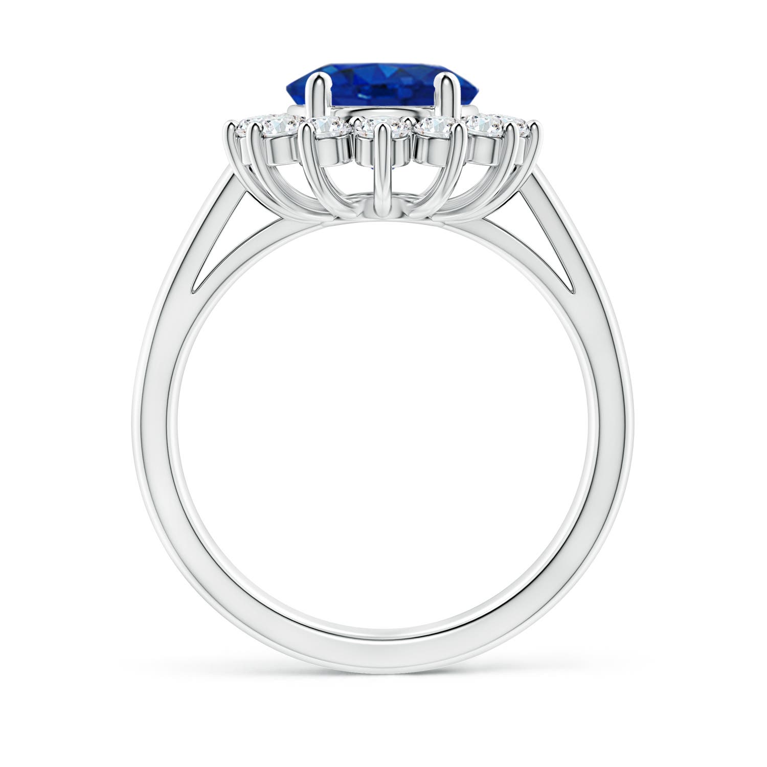 10x8mm AAA Princess Diana Inspired Blue Sapphire Ring with Diamond Halo in 18CT White Gold - side 3