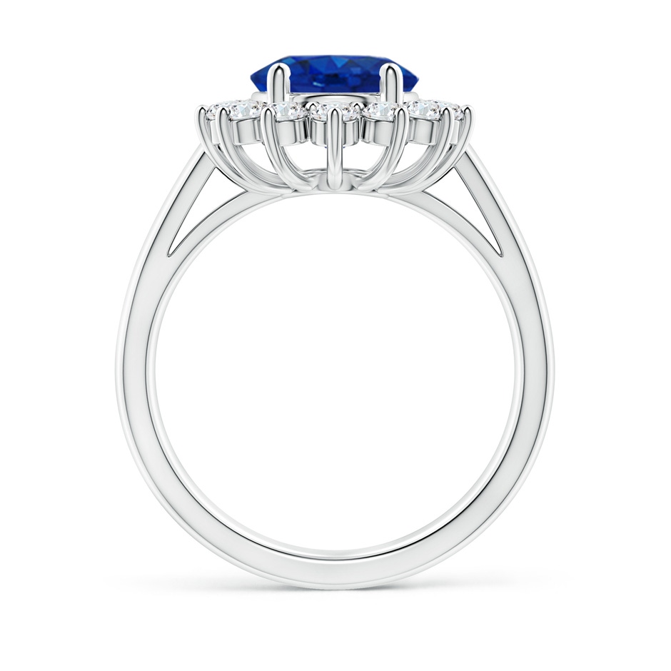 10x8mm AAA Princess Diana Inspired Blue Sapphire Ring with Diamond Halo in 18K White Gold side 199