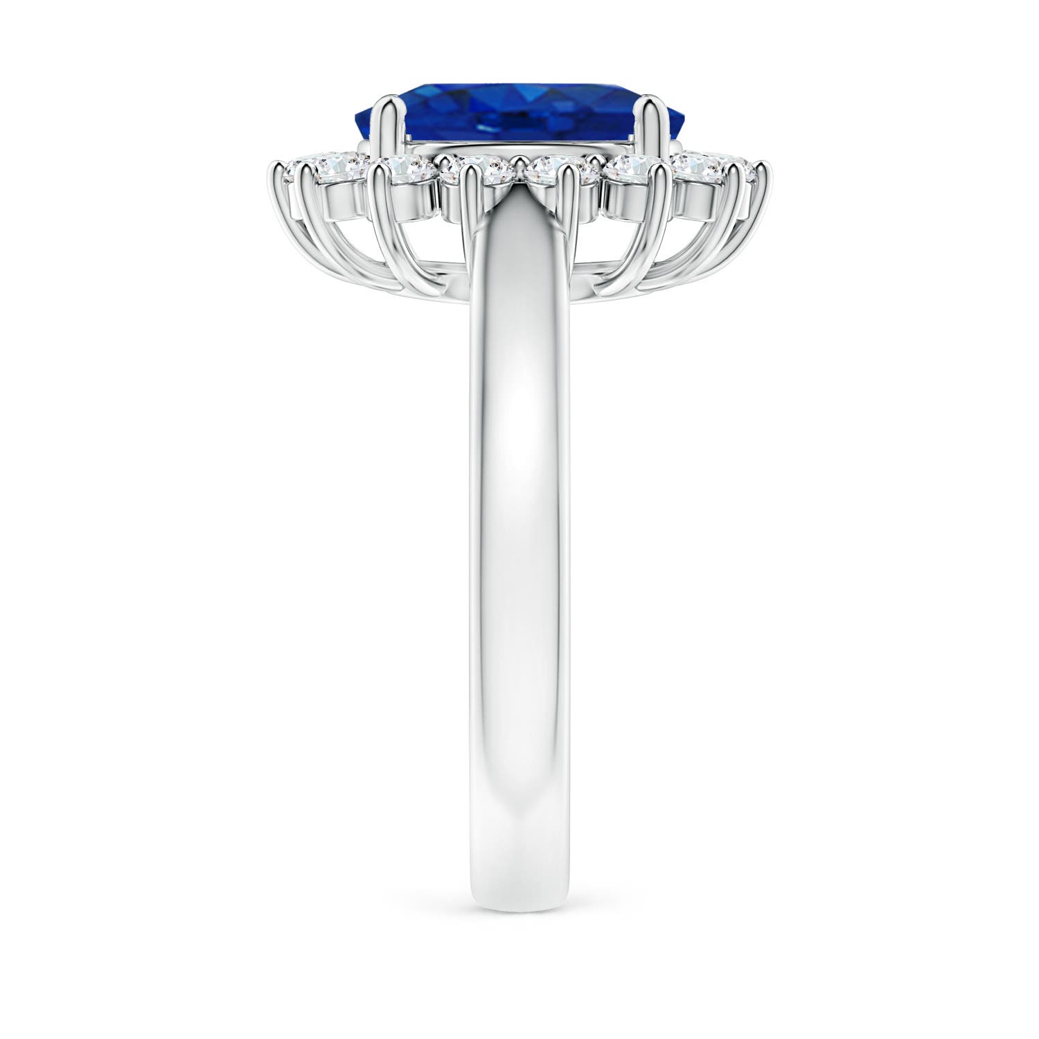 10x8mm AAA Princess Diana Inspired Blue Sapphire Ring with Diamond Halo in 18CT White Gold - side 6