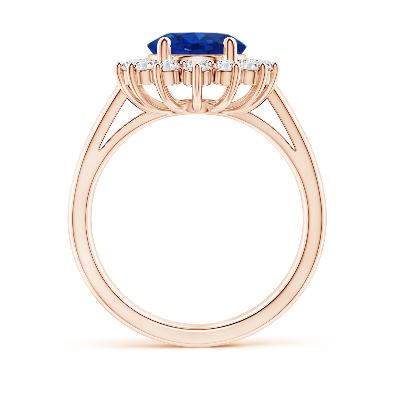 10x8mm AAA Princess Diana Inspired Blue Sapphire Ring with Diamond Halo in Rose Gold - side 4
