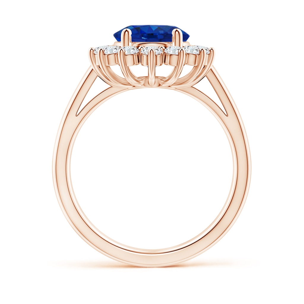 10x8mm AAA Princess Diana Inspired Blue Sapphire Ring with Diamond Halo in Rose Gold Side 199