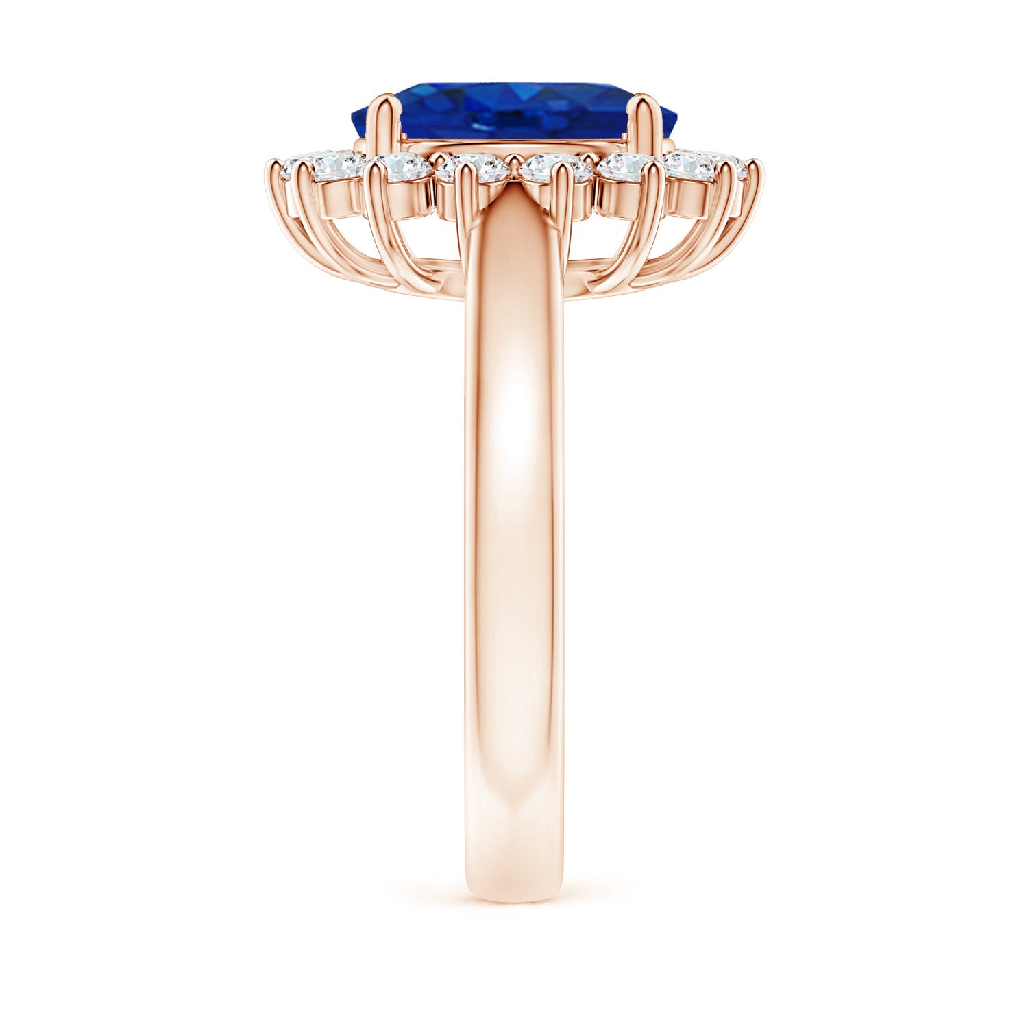 10x8mm AAA Princess Diana Inspired Blue Sapphire Ring with Diamond Halo in Rose Gold - side 7