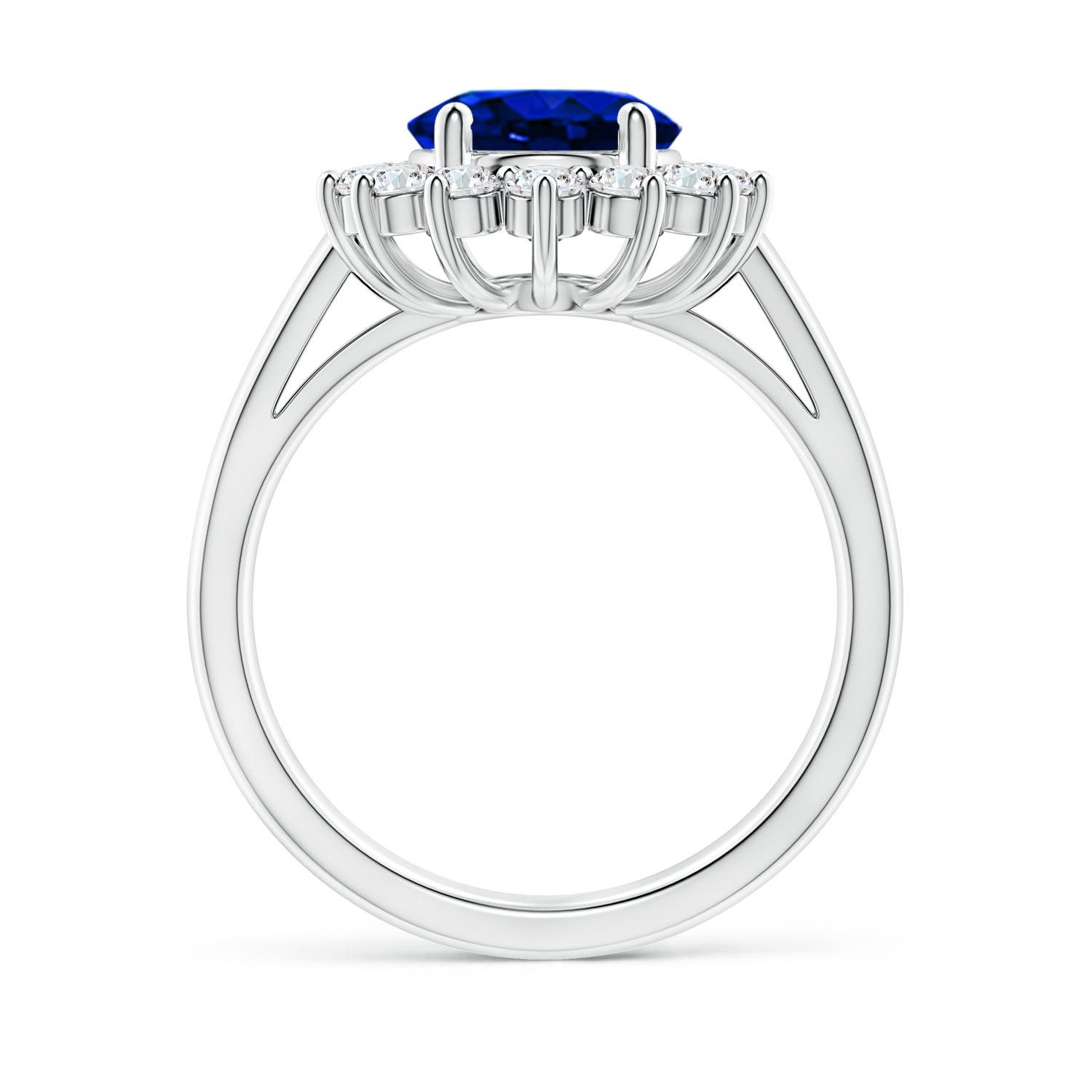 10x8mm AAAA Princess Diana Inspired Blue Sapphire Ring with Diamond Halo in P950 Platinum - side 5