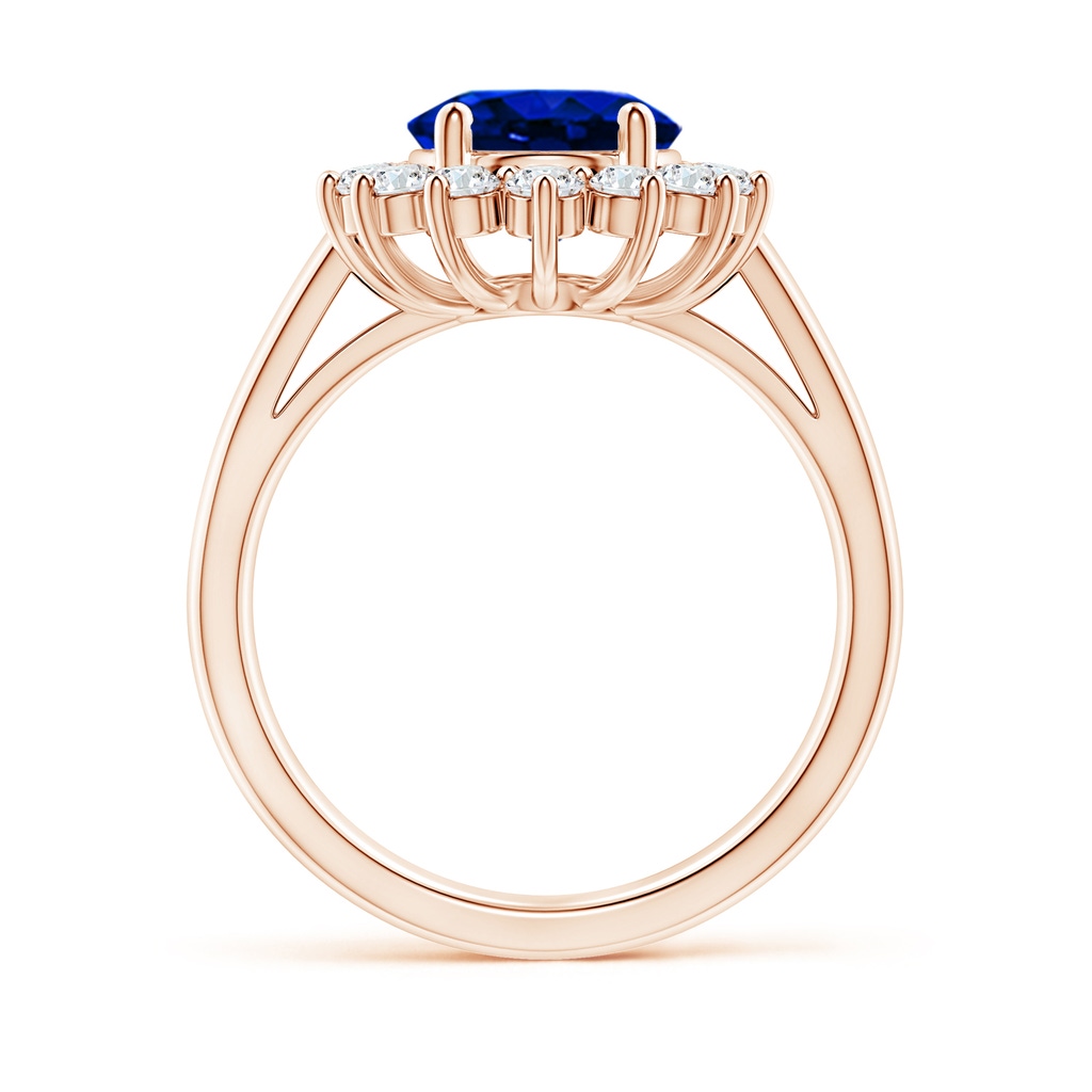 10x8mm AAAA Princess Diana Inspired Blue Sapphire Ring with Diamond Halo in Rose Gold Side 199