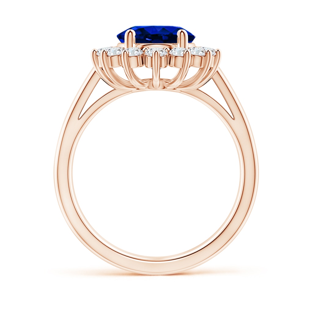 10x8mm Lab-Grown Princess Diana Inspired Blue Sapphire Ring with Diamond Halo in Rose Gold - side 199