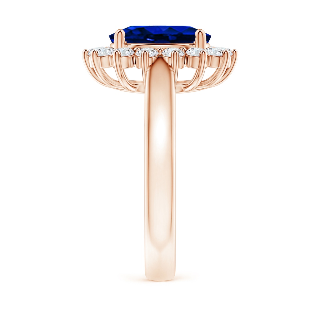 10x8mm AAAA Princess Diana Inspired Blue Sapphire Ring with Diamond Halo in Rose Gold Side 299