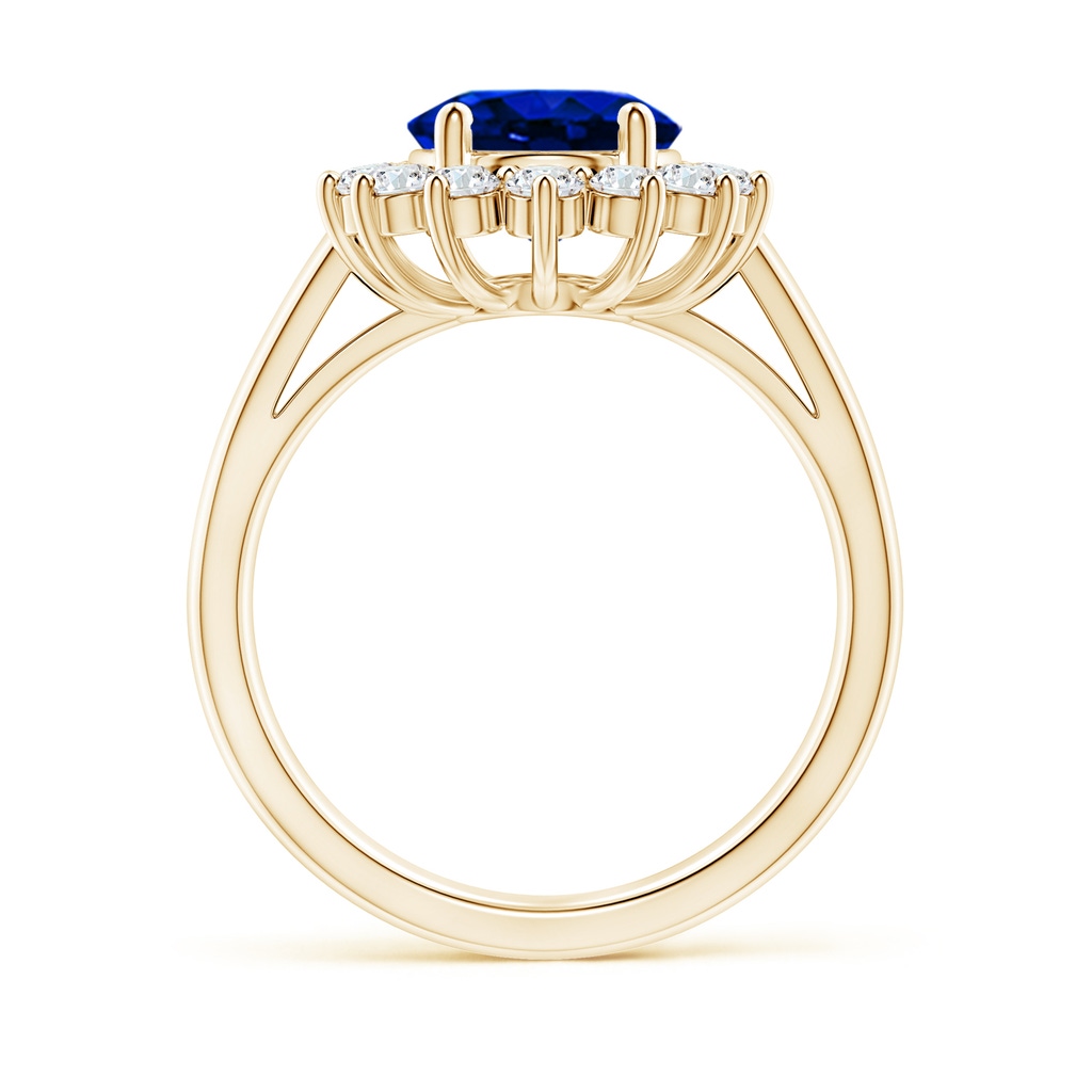 10x8mm Lab-Grown Princess Diana Inspired Blue Sapphire Ring with Diamond Halo in Yellow Gold - side 199